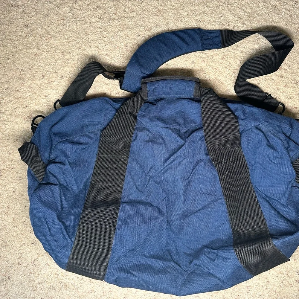 Vintage Eddie Bauer Duffel Bag Blue Black Travel Gym 90s Nylon